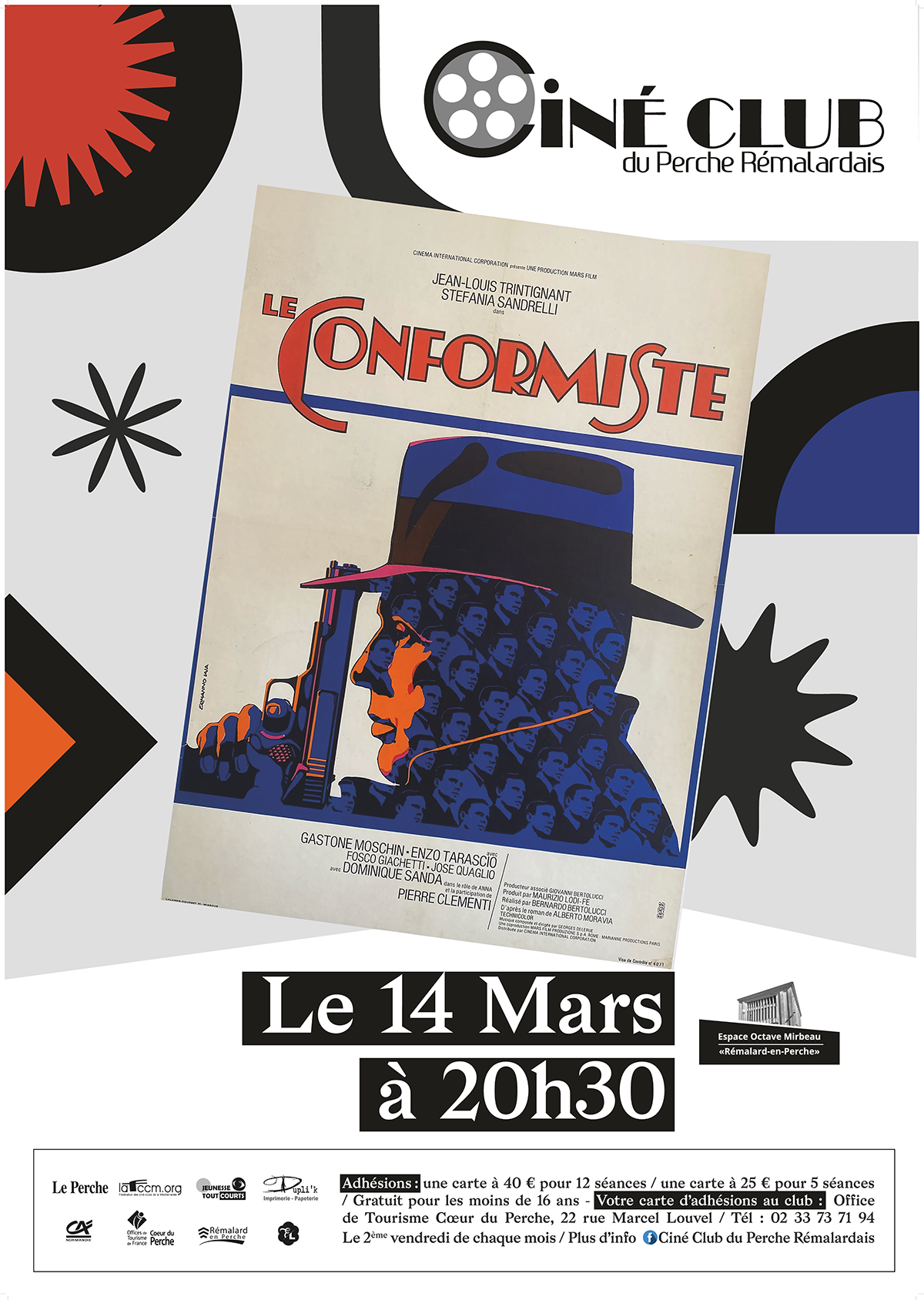 Affiche du ciné club montrant l'affiche du film Le Conformiste