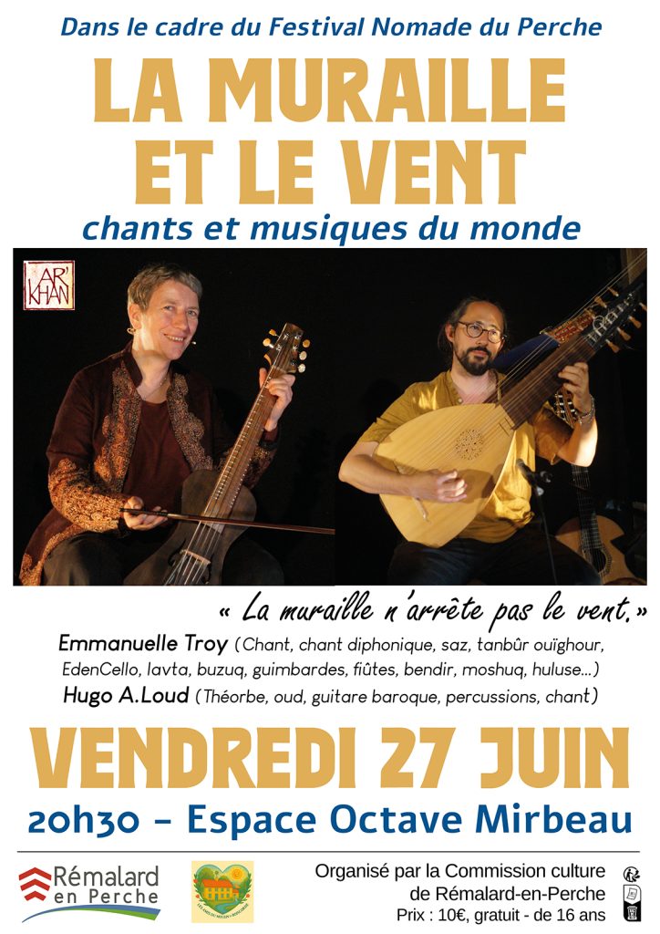 Affiche du concert La Muraille et le vent montrant les musiciens Emmanuelle Troy et Hugo A. Loud