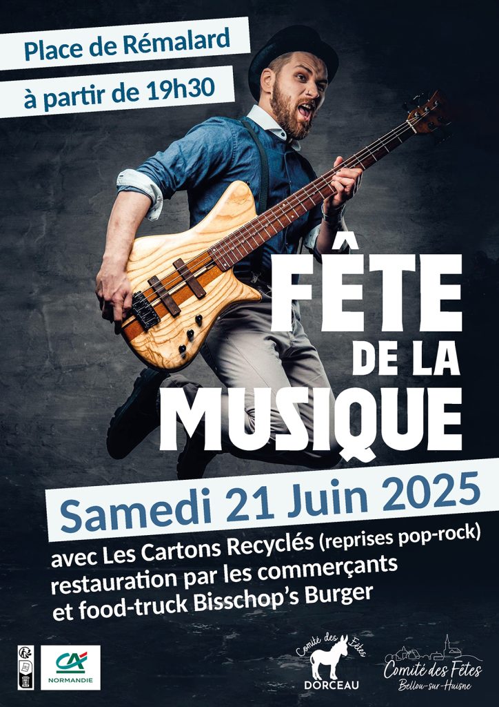 Affiche de la fête de la musique 2025 montrant un guitariste