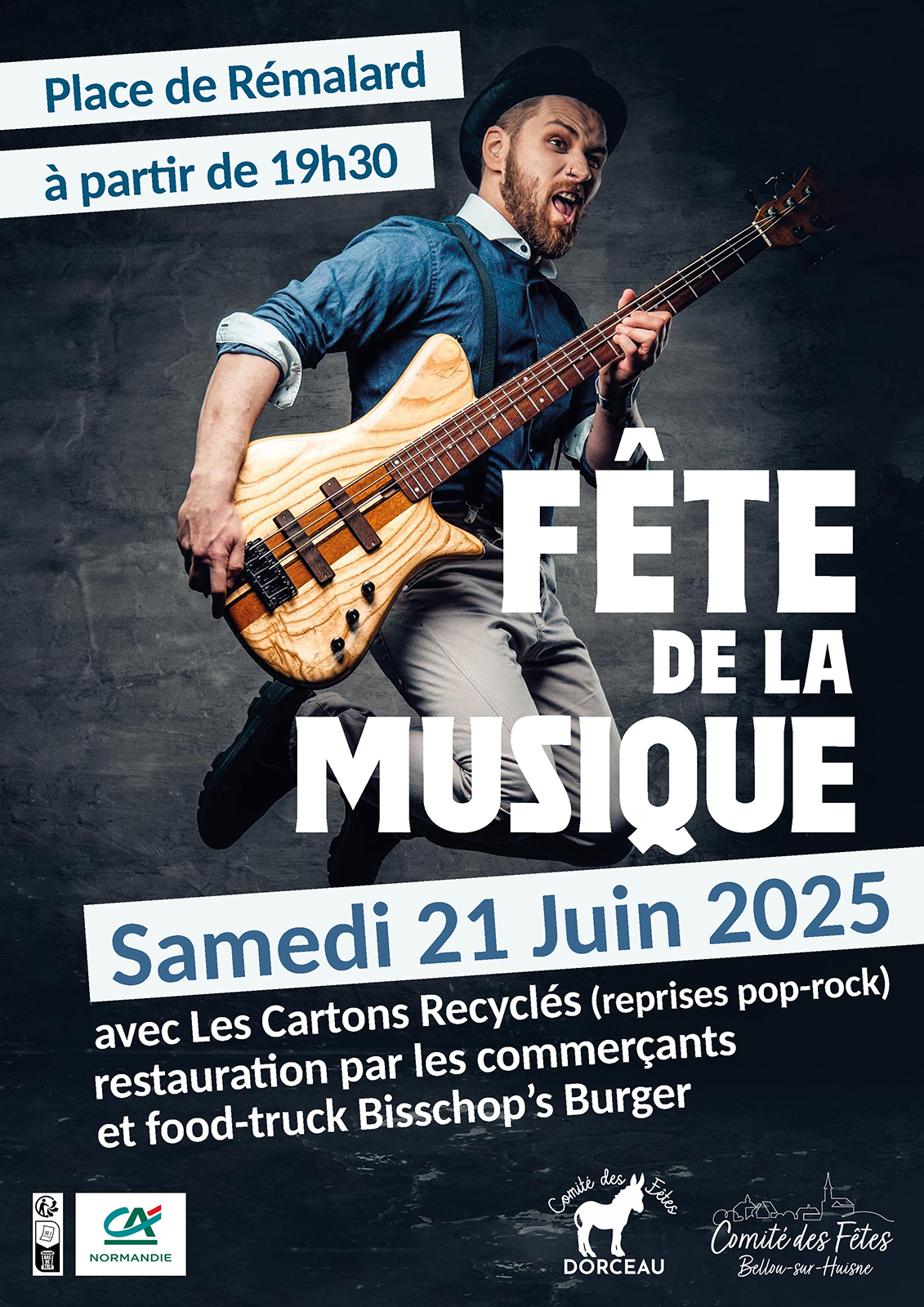 Affiche de la fête de la musique 2025 montrant un guitariste