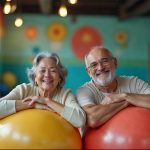 Image montrant un homme et une femme appuyés sur des ballons de des ballons.