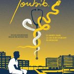 Affiche du film Toubib montrant un dessin représentant un médecin assis sous un caducée dont l'un des deux serpents s'échappe