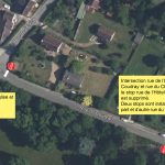 Plan de la rue du Château à Dorceau indiquant la position des nouveaux stops aux croisement de la rue de l'Eglise et de la rue de l'Hôtel Coudray