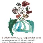 Affiche de l'exposition Chrorée-graphie montrant une oeuvre de Laure Graves représentant un vase et des fleurs