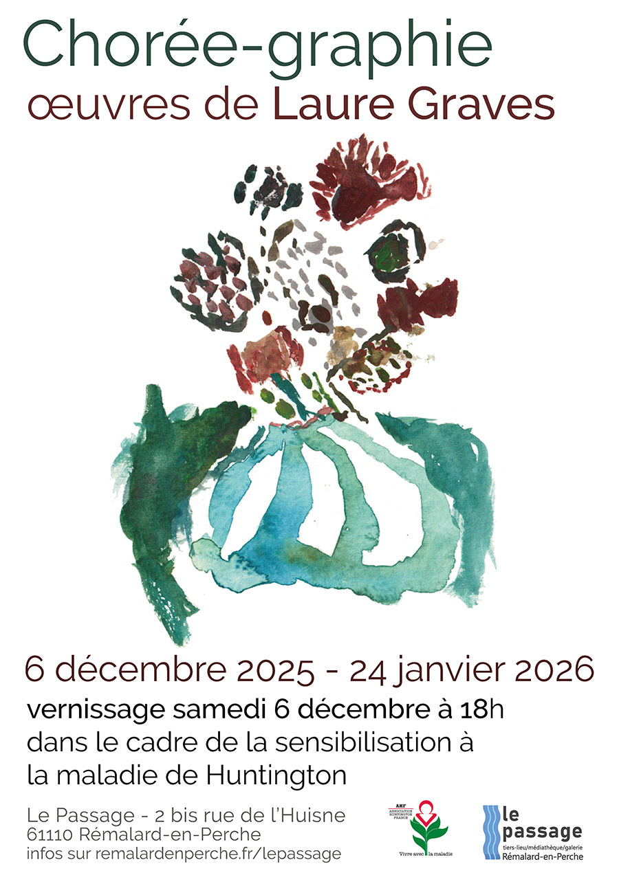 Affiche de l'exposition Chrorée-graphie montrant une oeuvre de Laure Graves représentant un vase et des fleurs