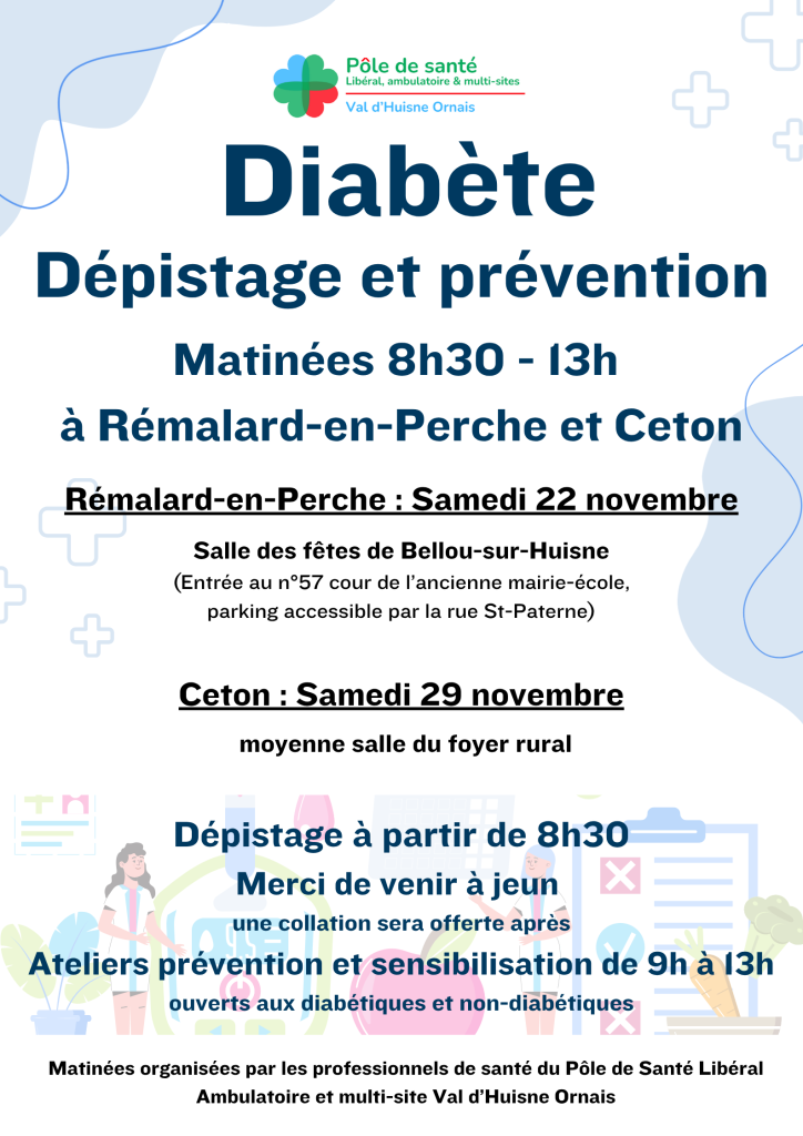 Flyer de la journée de prévention du diabète reprenant les informations de la page web