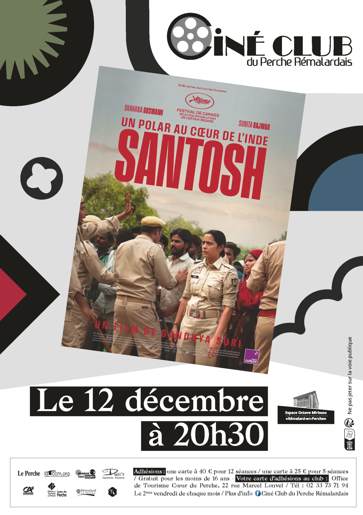 Affiche du ciné-club avec le film Santosh à la Une