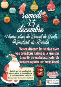 Affiche de l'animation du conseil municipal des jeunes : décorons tous ensemble les sapins de Noël