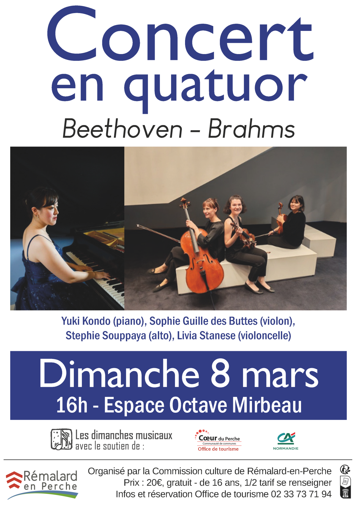 Affiche du concert en quatuor montrant les musiciennes