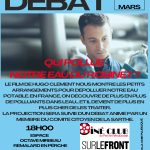 Affiche du ciné débat autour du film Qui pollue notre eau du rbinet montrant Hugo Clément tenant une bouteille d'eau.