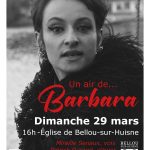 Affiche du concert Un air de Barbara montrant un portrait de la chanteuse en noir et blanc.