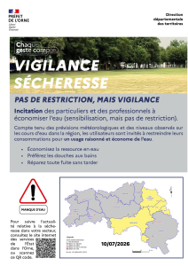 Affichage de vigilance sécheresse incitant à économiser l'eau.