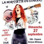 Affiche du concert J'Capote montrant la Morissette soulevant une guitare au dessus de sa tête