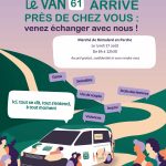 Affiche du Van Plurielles avec la date et les horaires d'accueil lundi 17 août de 8h à 12h30 sur la marché de Rémalard